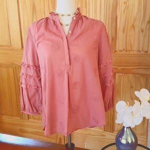 Anthropologie Isabella Sinclair Sunflower Embroidered Tunic Blouse Rose Color M